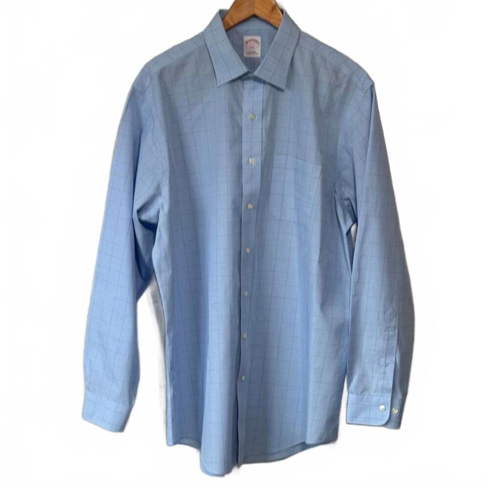 Brooks Brothers 346 Button Up Dress Shirt Mens Size 17 6-7 Non-Iron Blue